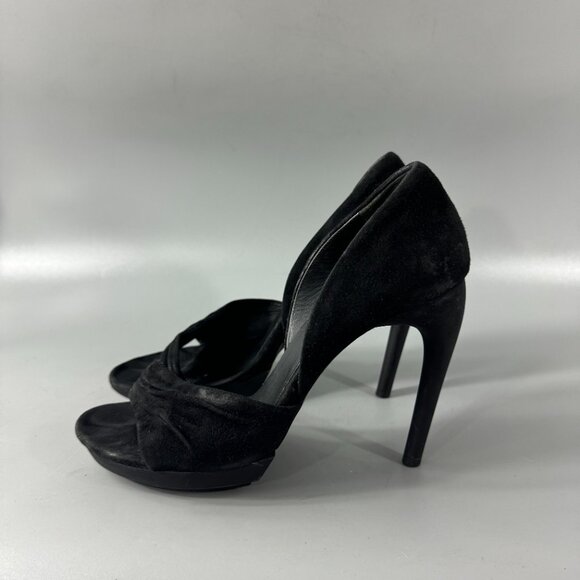 Authentic Balenciaga Strappy Open-Toe Black Suede Pumps, Size 38